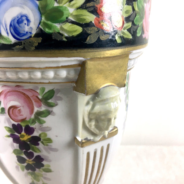 Painted floral urn table lamp with pilasters with faces - 1930s vintage - NextStage Vintage