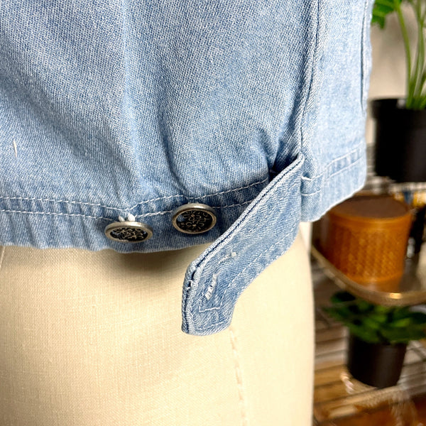 1990s denim vest with floral pockets - size 10 - NextStage Vintage