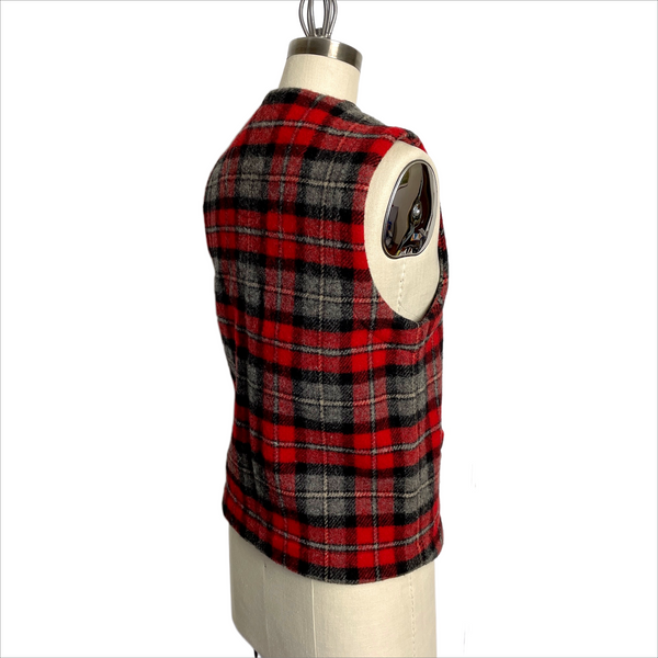 Red, gray and black plaid wool vest - women's size small petite - NextStage Vintage