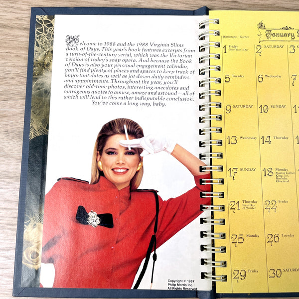 Virginia Slims Book of Days illustrated engagement calendar - 1988 vintage - NextStage Vintage