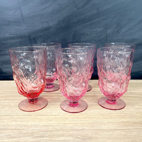 Seneca Driftwood pink footed water glasses - set of 6 - 1970s vintage - NextStage Vintage