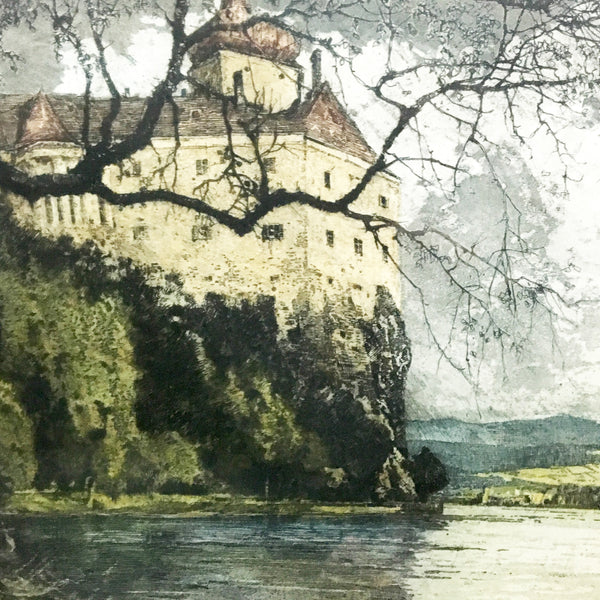 Persenbeug Castle Austria by Luigi Kasimir - vintage signed color etching - NextStage Vintage