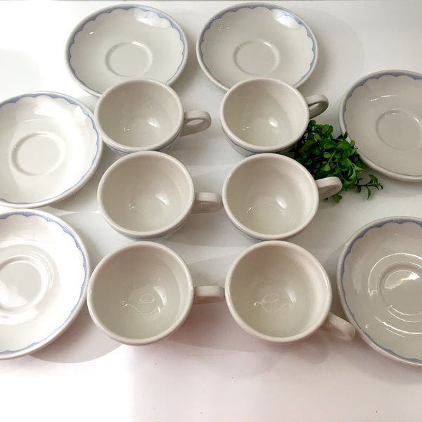 Homer Laughlin restaurant ware cup and saucers - set of 6 - Williamsburg (MA) Inn pattern - NextStage Vintage