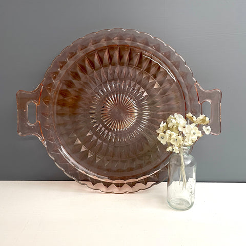 Jeanette Glass Windsor sandwich or cake plate - 1930s vintage pink depression glass - NextStage Vintage