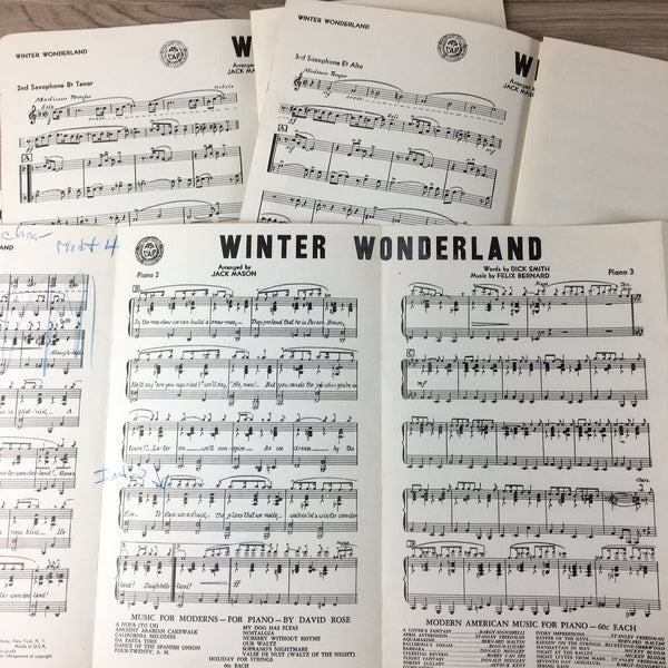 WINTER WONDERLAND - Smith/Bernhard - band arrangement sheet music - 1945 - NextStage Vintage