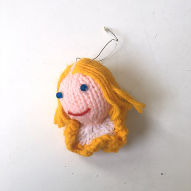 Knit reindeer and golden haired girl ornaments - vintage 1980s handmade - NextStage Vintage