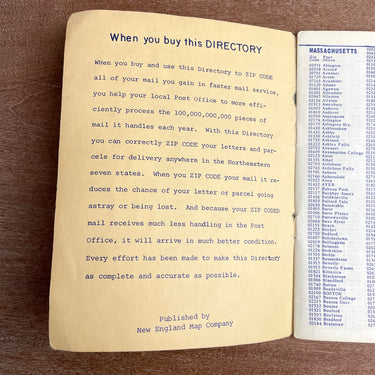 New England Map Company Zip Code Directory for the northeast - 1960s vintage - NextStage Vintage